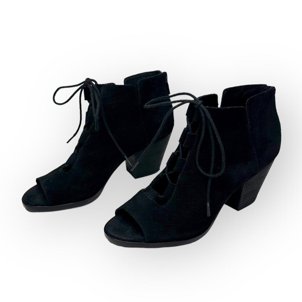 Eileen Fisher Fallon Peep Toe Lace Up Booties Women's Size 8 Black Suede 5838517 - Picture 3 of 11